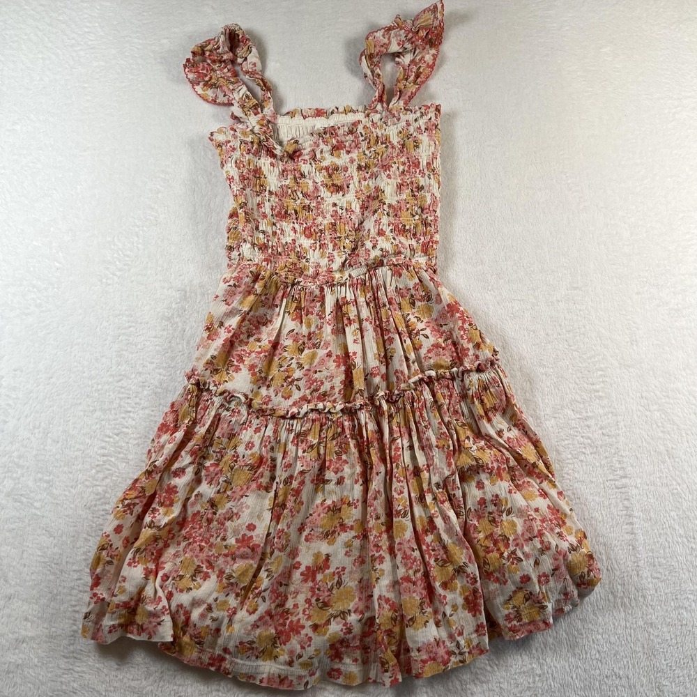 Aerie Dress Womens Medium Floral Smocked Ruffle Strap Tiered Mini Sundress